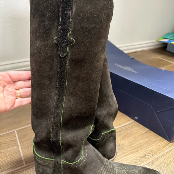 Lucchese Dark Brown Suede Heeled Boots - Picture 2 of 7